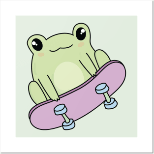 Kawaii Skateboarding Frog Posters and Art